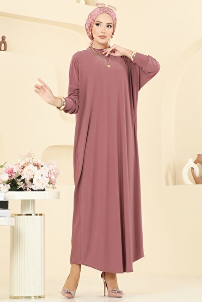 ModaMerve Yarasa Kol Detaylı Elbise 5011ERK1158-MS Gül Kurusu