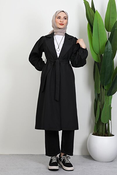 giz astore Selin Balon Kol Trenç Siyah