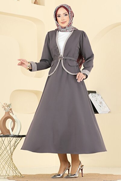 ModaMerve Aksesuar Düğmeli Etekli Takım 7452MP806-MS Antrasit