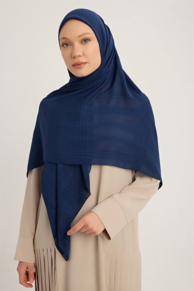 MıssColor A25256 وشاح شيفون منقوش من الجاكار مقاس 120 × 120 سم - أزرق داكن