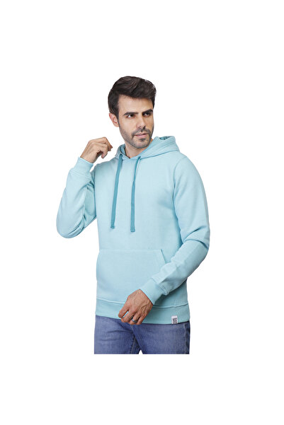 COUP سويت شيرت سادة بغطاء رأس رأس وأكمام طويلة - تركواز - تركواز