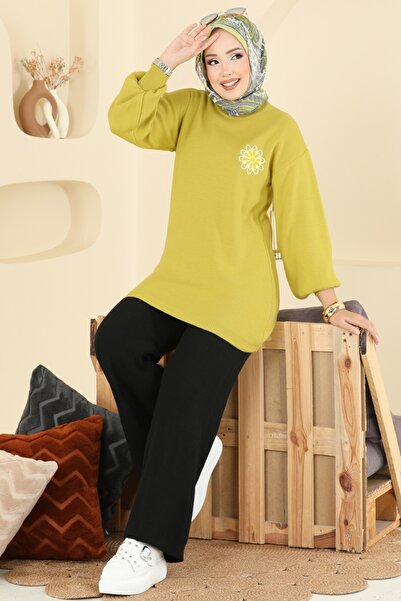 ModaMerve Çiçek Detaylı Triko Takım 2724AYD574-MS Asit&Siyah
