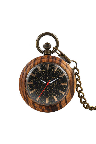 Gorben Ceas de buzunar mecanic retro schelet, carcasă din lemn, cadran vizibil, lanț fob, vintage