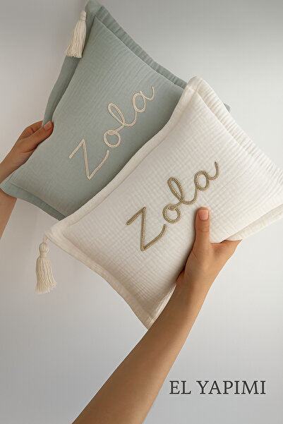 Zola collection 100/100 organik isim detaylı bebek ve çocuk yastığı