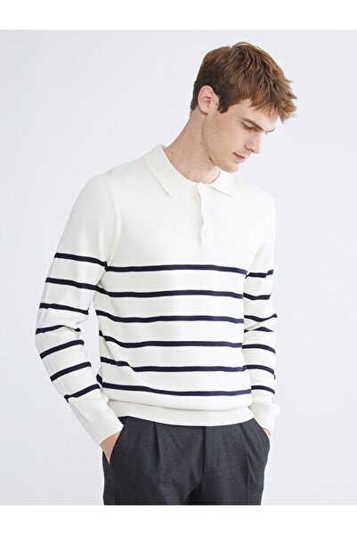 LC Waikiki Ανδρικό πλεκτό πουλόβερ με ριγέ γιακά SOUTHBLUE