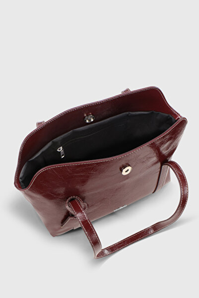 Housebags Rugan Bordo Kapaklı Bowling Omuz Çantası 270