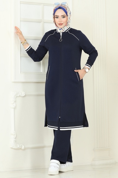 ModaMerve Şerit Detay Tesettür Takım 9161PLK541-MS Koyu Laci