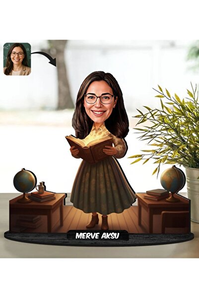 Bk Gift Kişiye Özel Kadın Öğretmen Tasarımlı Karikatür Biblo -4, Öğretmene He...