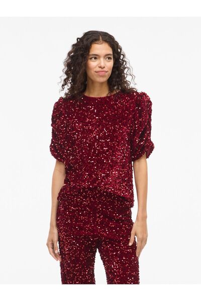 VILA Oberteil mit kurzen Ärmeln VIBELIEVE Pailletten