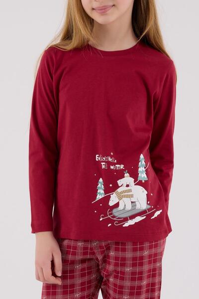 Arnetta Girl's Burgundy Pajama Set, 100% Cotton