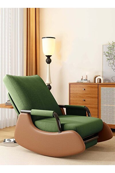 ESMART Folding Rocking Recliner Chair with Adjustable Backrest & Footrest, For Home & Office - Green/Brown