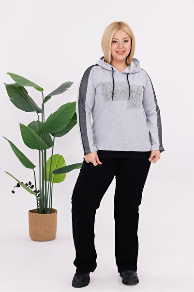 Siyezen Plus Size Stripe Detailed Sweatshirt
