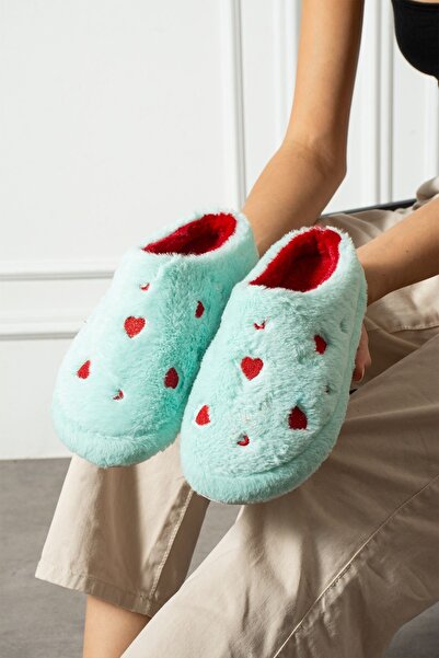 FUGA MODA Papuci de casă pentru femei Hartin, verde mentă, cu model de broder...