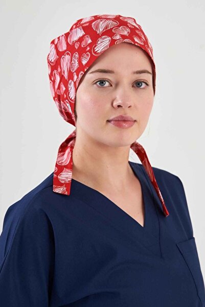 Owlet Medikal Heart Patterned Red Surgical Hijab Bonnet