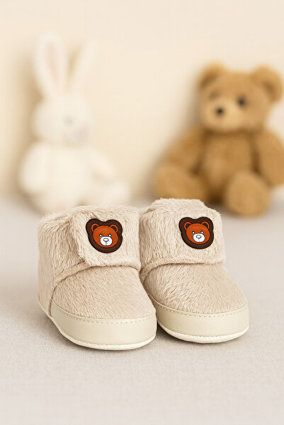 eradkids Premium Plush Teddy Bear Detailed Soft Sole Unisex Baby Shoes-Baby Booties