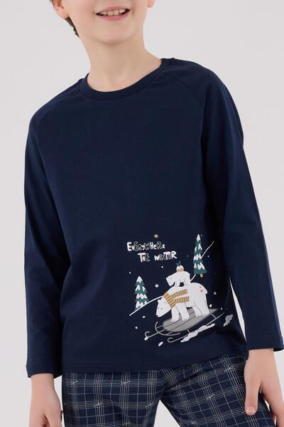 Arnetta Boy's Navy Blue Pajama Set, 100% Cotton