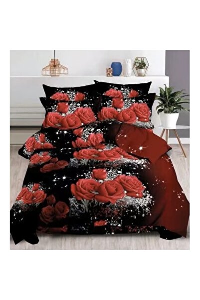 EMATTERIO 6-Piece Bed Linen Set, 2 Persons, with Sheet, Pillowcases and Duvet Cover, Microfiber, Roses