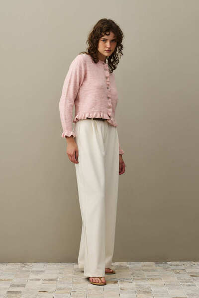 Fahhar Thin Ruffled Mohair Cardigan Pink