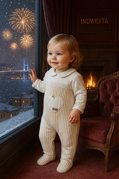 inowesta Kız Bebek Özel Aplike Nakışlı Kadife Üst Kalite Tulum