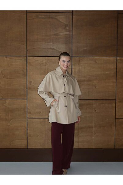 Blue Morpho Pelerin Model Kuşaklı Trençkot