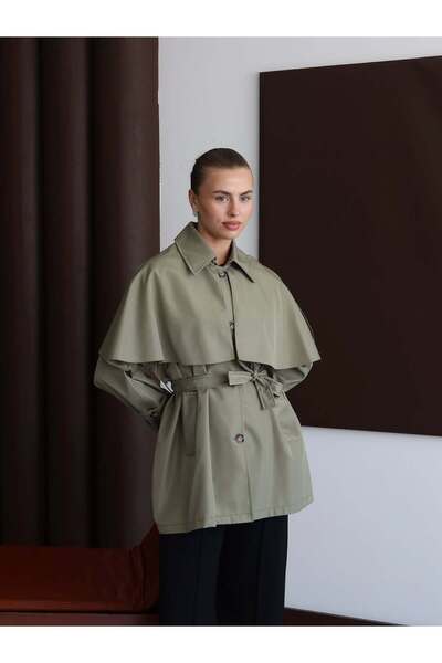 Blue Morpho Pelerin Model Kuşaklı Trençkot