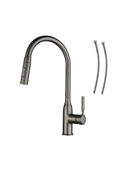 BiXXBi Kitchen Pro Kitchen Faucet - Pull-Out 60cm, 360° Rotate, Ceramic Cartridge, Grey