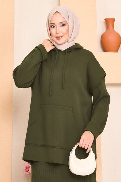 EBRUTESETTÜR Hooded Sweater Detailed Hijab Two Piece Dress Set