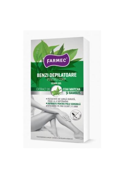 Farmec Pachet 3 X Benzi Depilatoare Corp Ceara Gel 2serv Aloe Ceai Matcha Bam...