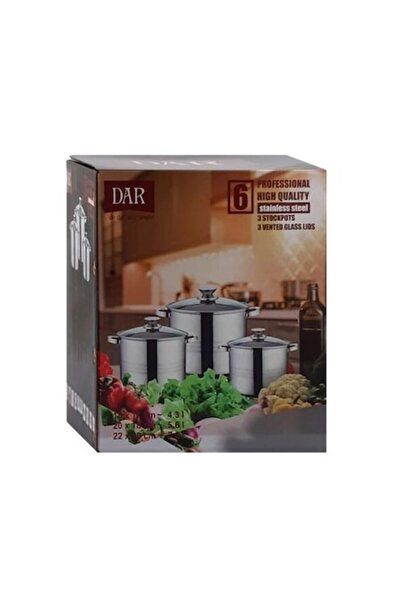 DAR Set de oale din oțel inoxidabil cu capace de sticlă, 6 piese, 4,3 l, 5,6 ...