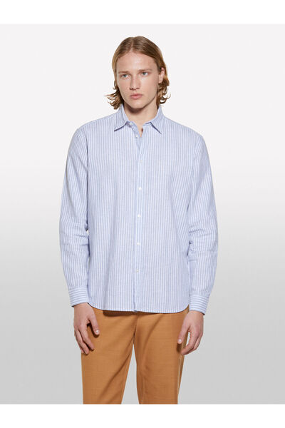 Sisley Cămașă pentru bărbați, cu dungi, cu croială normală, amestec de in 325P51FCSQ03G-SIS922