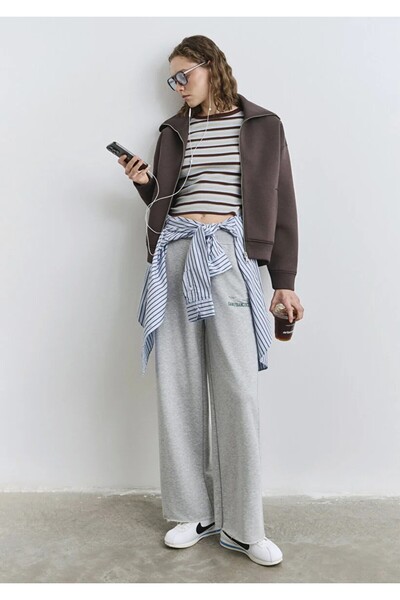 Mavi Kadin Gri Örme Pantolon Gri Melanj Eşofman Altı 1011034-83096-Std