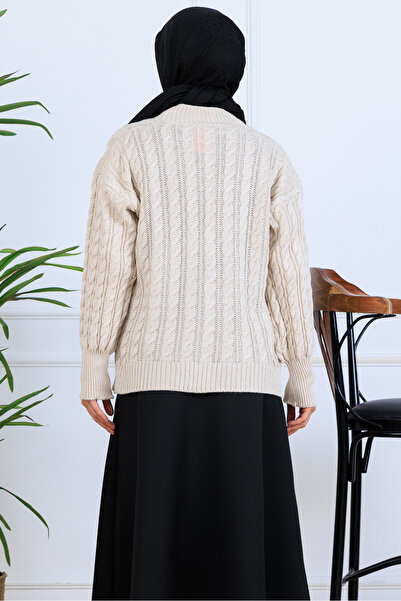 benguen Saç Örgü Kısa Triko Hırka S4000 Taş Rengi