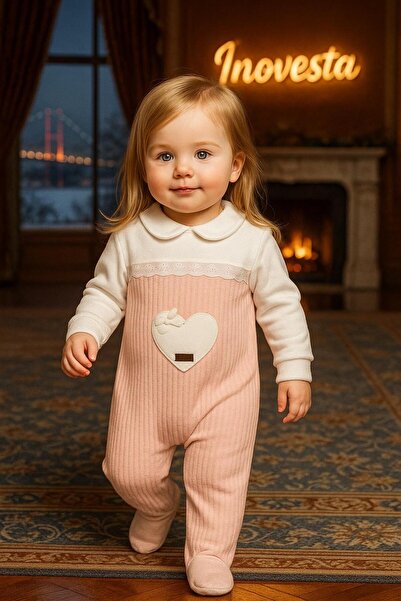 inowesta Kız Bebek Özel Aplike Nakışlı Kadife Üst Kalite Tulum