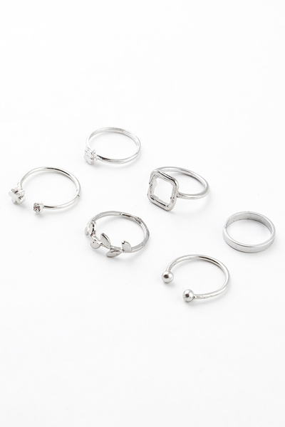 Sortie Aksesuar مجموعة من 6 خواتم بأشكال الزهور والأوراق