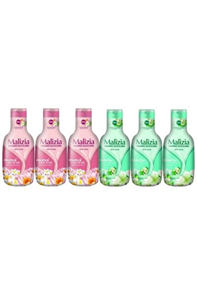 Malizia Set 6 x Spumă de baie Varietate (3x Fiori Di Loto 1L, 3x Muschio Bian...
