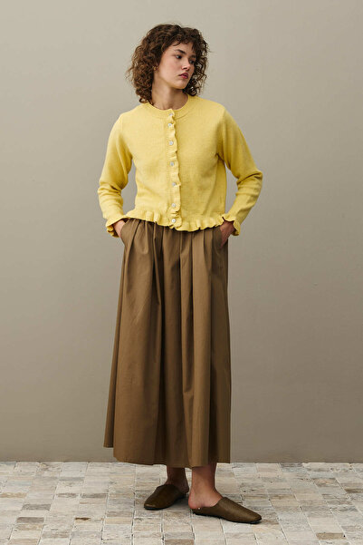 Fahhar Thin Ruffled Mohair Cardigan Yellow