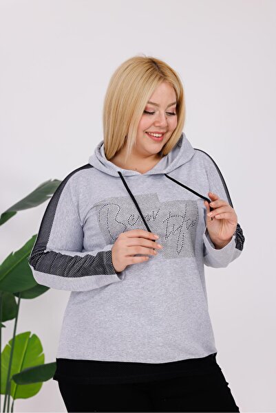 Siyezen Plus Size Stripe Detailed Sweatshirt