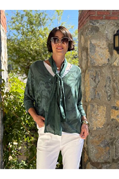 Punta Otantik Nc190055 Italian Scarf Undershirt Blouse Triple Cotton Set Green