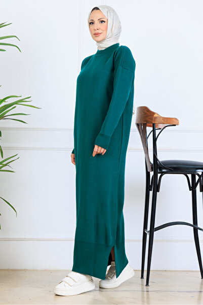 benguen Slit Detailed Knitwear Dress S510 Emerald Green