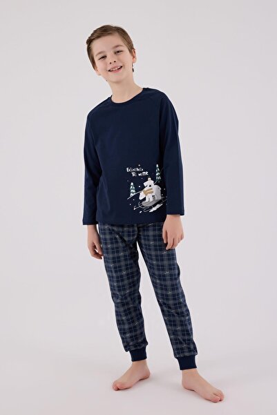 Arnetta Boy's Navy Blue Pajama Set, 100% Cotton