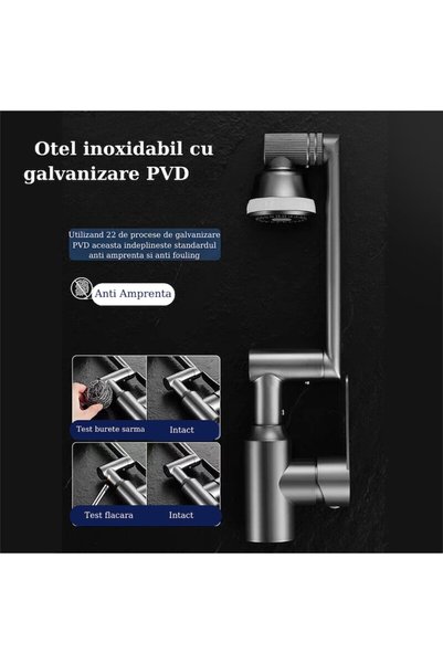 BiXXBi Baterie chiuvetă bucătărie 4 Premium - 4 moduri de apă, braț reglabil (3x360°), cap rotativ la 360°