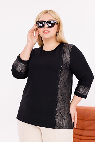 Siyezen Plus Size Lacquer Printed Stone Blouse
