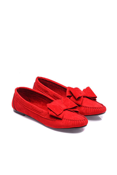 JustBow Red Casual Women's Ballerinas with Bow Detail