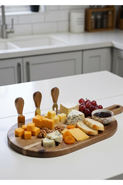 HomeTarz Acacia Cheese Plate - Cheese Serving Set - 4 Pieces