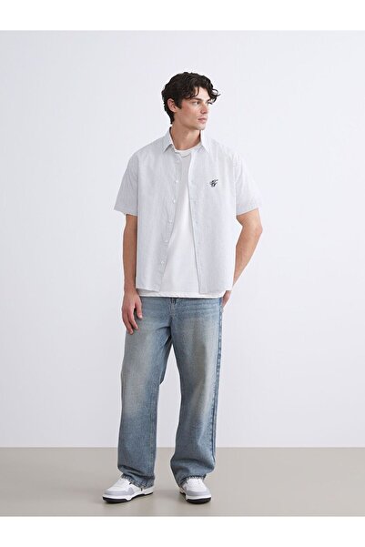 LC Waikiki Xside Regular Fit Short Sleeve Striped Poplin Men's Shirt