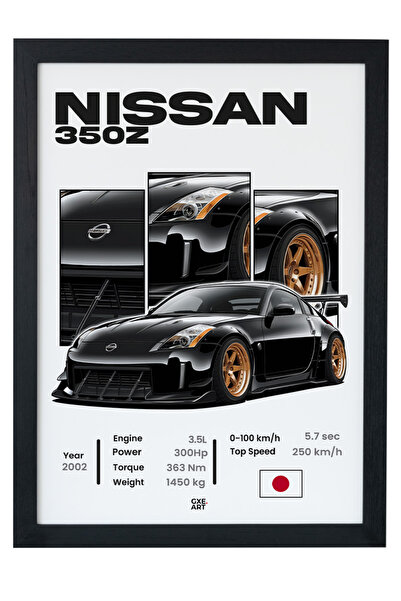 gxe.art Nissan 350Z Ahşap Çerçeveli Tablo Poster – Otomobil Tasarım Baskı