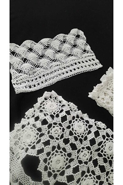 Papatyam Hand Knitted Crochet 2 Pieces (25*35) 1 Piece (25*16) Hand Embroidered Pillow Cover/Handcrafted Dowry Lace/Vintage