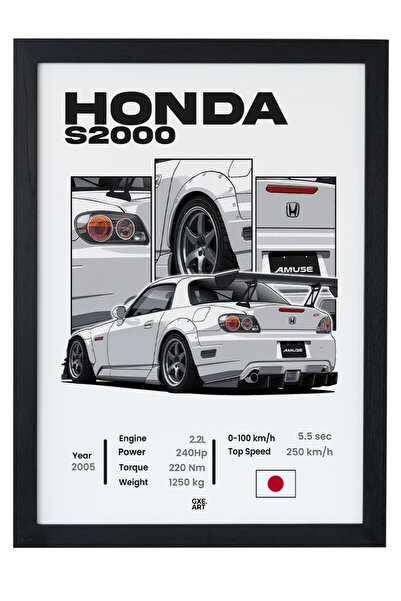 gxe.art Honda S2000 Ahşap Çerçeveli Poster – Otomobil Tasarım Baskı