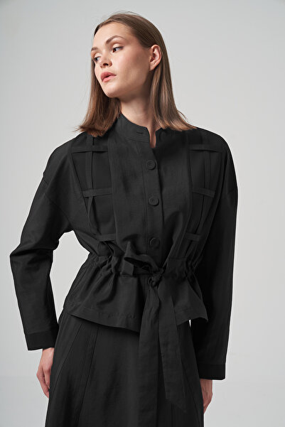 Ceremony Jacket with Cage Detail, Skirt with Button Detail on the Sides, Suit 6930 Black