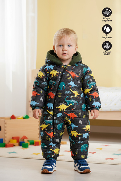 Merdia Bebek İçi Kürklü Kapüşonlu Kışlık Kozmonot Tulum Mont (Su ve Rüzgar Ge...